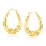 14k Yellow Gold Graduated Textured Oval Hoop Earrings - earrings