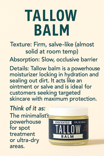 Unscented Tallow Skincare 9oz Trio - Whipped Moisturizer, Body Butter &amp; Balm | Lady May Tallow