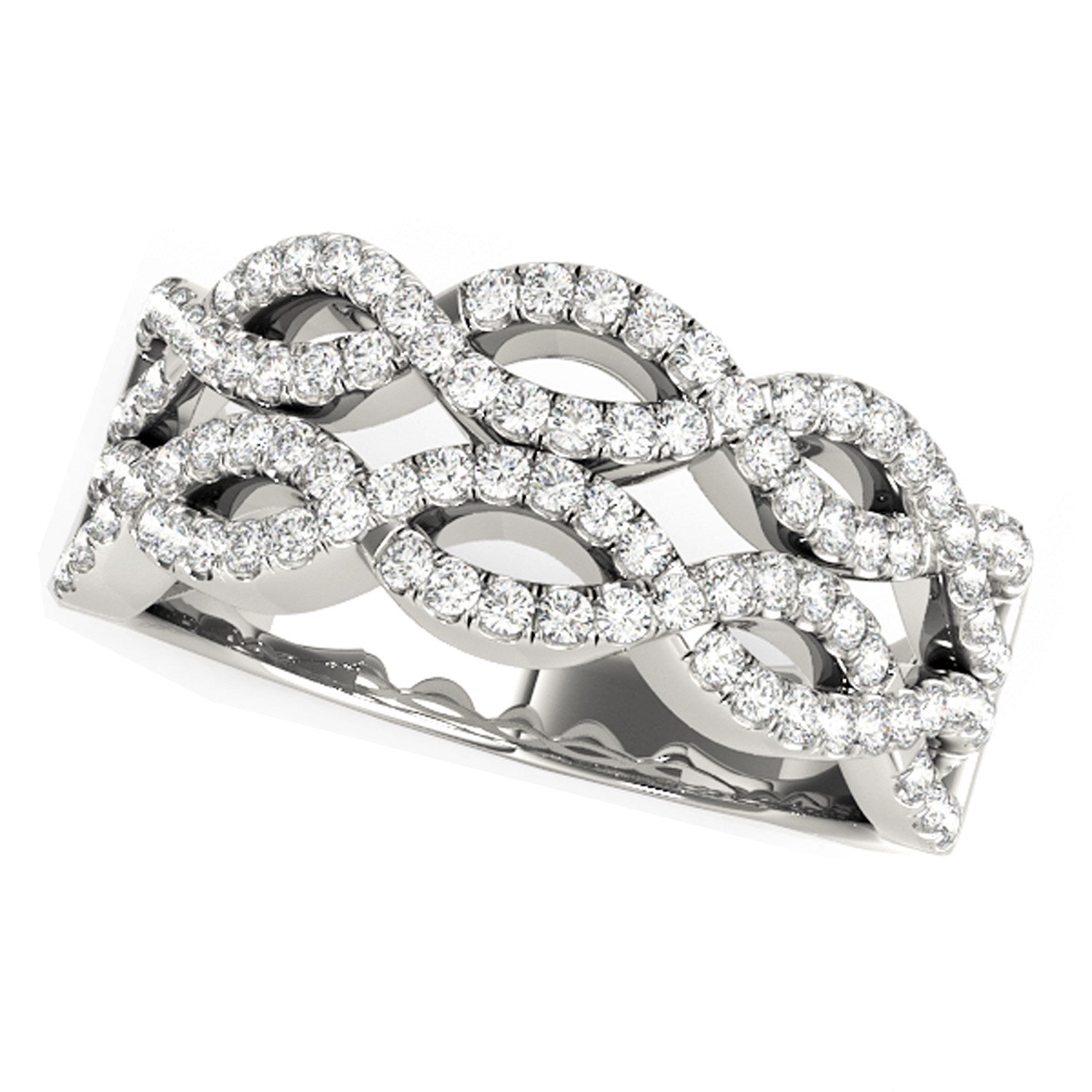 Diamond Studded Double Interlocking Waves Ring in 14k White Gold (5/8 cttw) by Bids.com