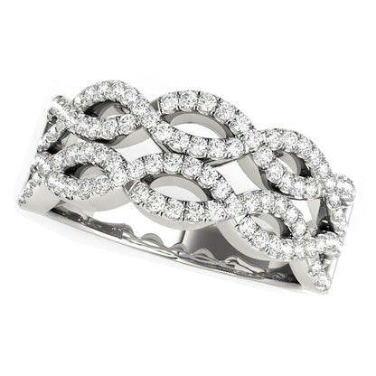 Diamond Studded Double Interlocking Waves Ring in 14k White Gold (5/8 cttw) by Bids.com