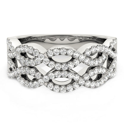 Diamond Studded Double Interlocking Waves Ring in 14k White Gold (5/8 cttw) by Bids.com