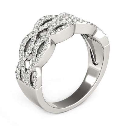 Diamond Studded Double Interlocking Waves Ring in 14k White Gold (5/8 cttw) by Bids.com
