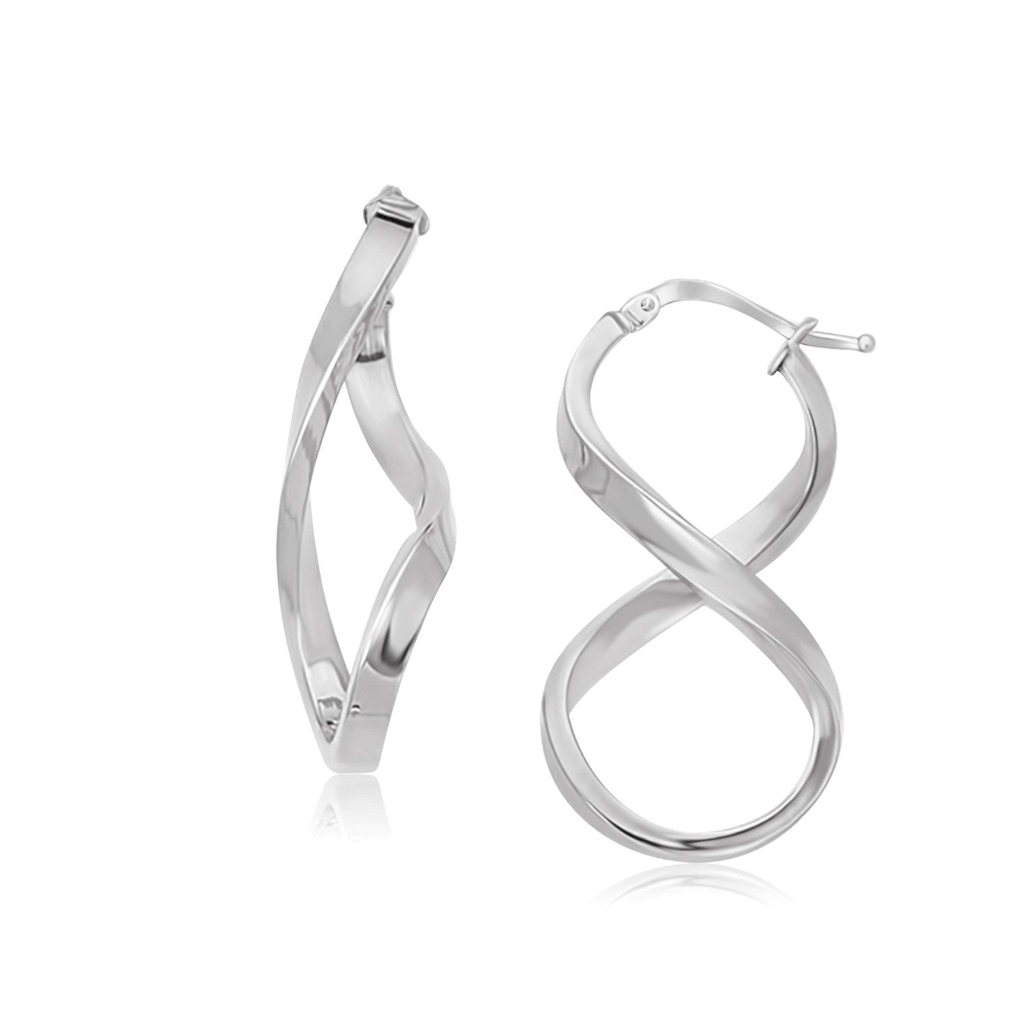 14k White Gold Twist Motif Polished Hoop Earrings - earrings