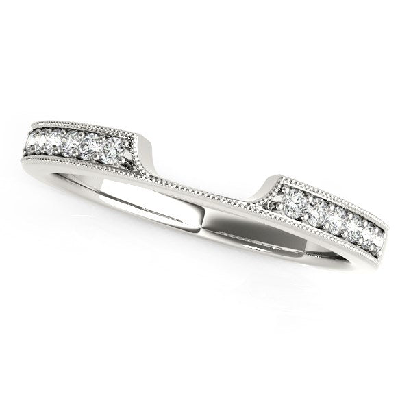 14k White Gold Curved Section Antique Style Diamond Wedding Band (1/8 cttw) by Bids.com