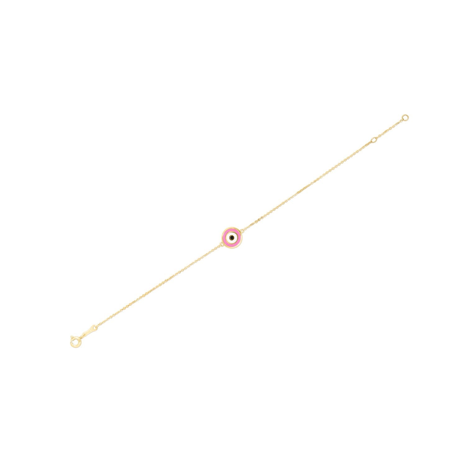 14k Yellow Gold Pink Evil Eye Bracelet (1.00 mm)