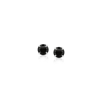 14k White Gold Stud Earrings with Black Cubic Zirconia(4mm) - earrings