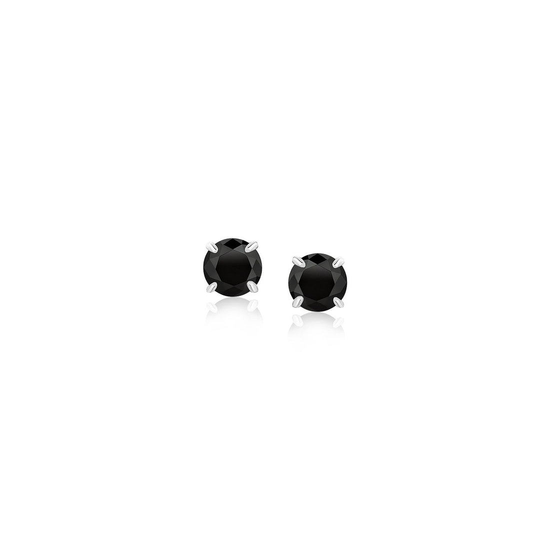 14k White Gold Stud Earrings with Black 4mm Cubic Zirconia - earrings