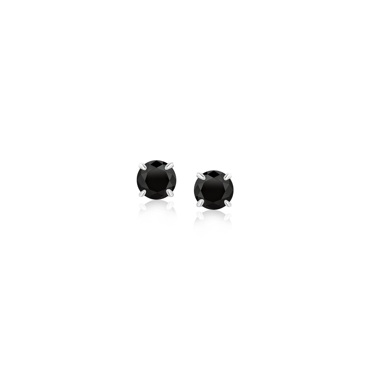 14k White Gold Stud Earrings with Black 4mm Cubic Zirconia - earrings