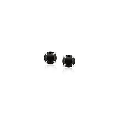 14k White Gold Stud Earrings with Black 4mm Cubic Zirconia - earrings