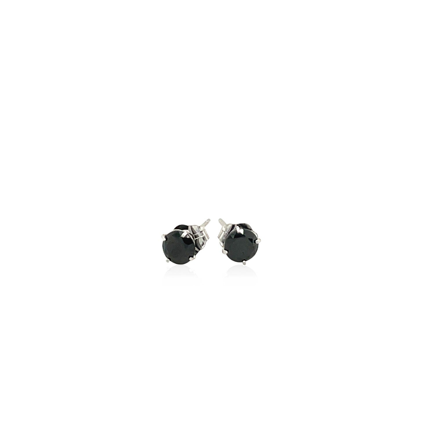 14k White Gold Stud Earrings with Black Cubic Zirconia(4mm) - DestGlow