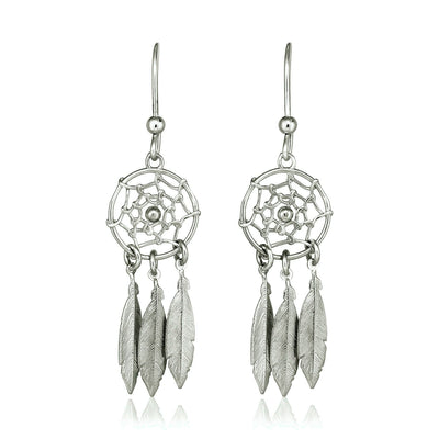 Sterling Silver Dream Catcher Dangle Earrings - DestGlow