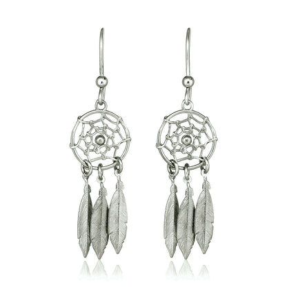 Sterling Silver Dream Catcher Dangle Earrings - DestGlow