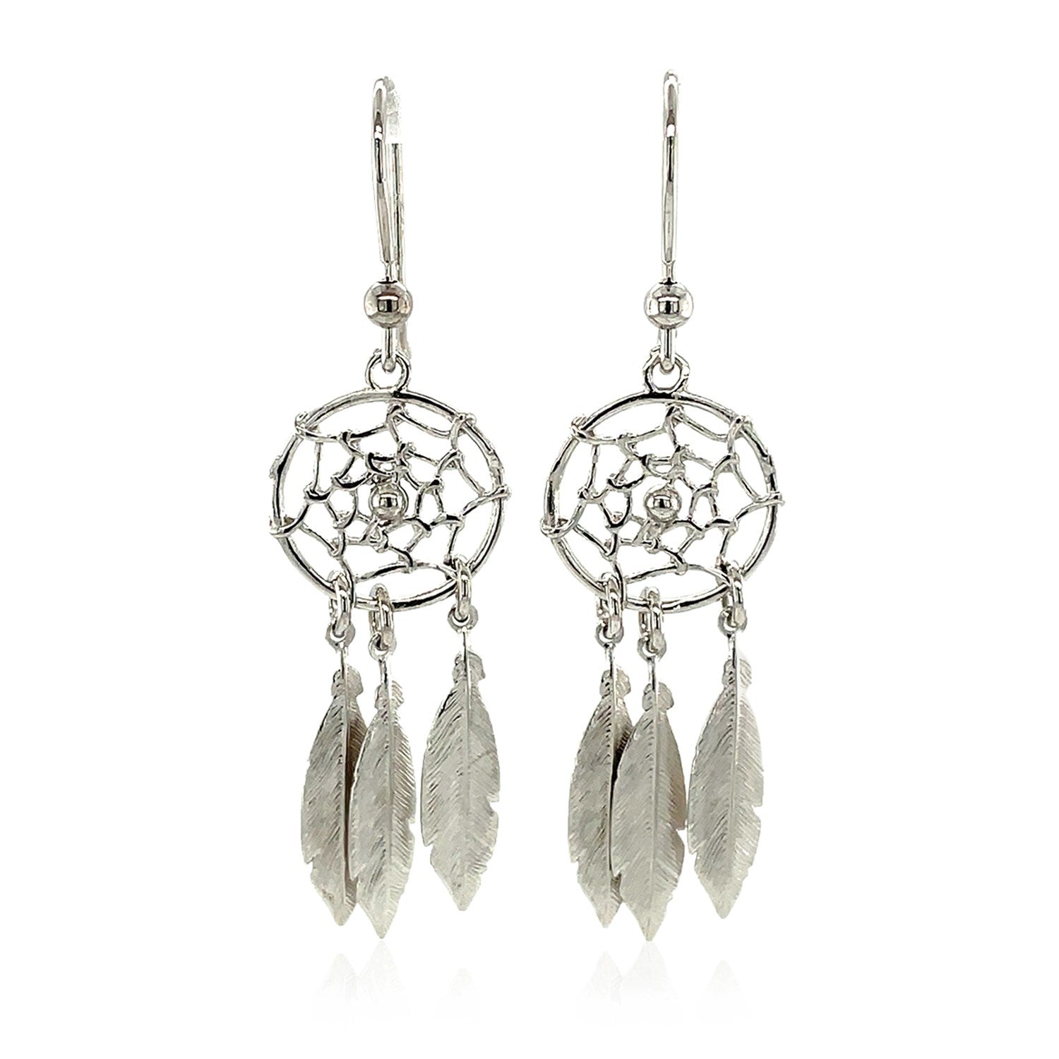 Sterling Silver Dream Catcher Dangle Earrings - DestGlow