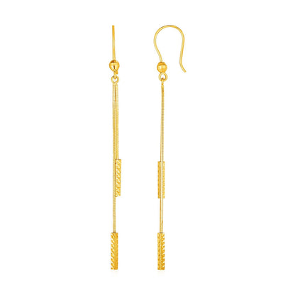 Textured Bar Long Drop Earrings in 14k Yellow Gold by Bids.com