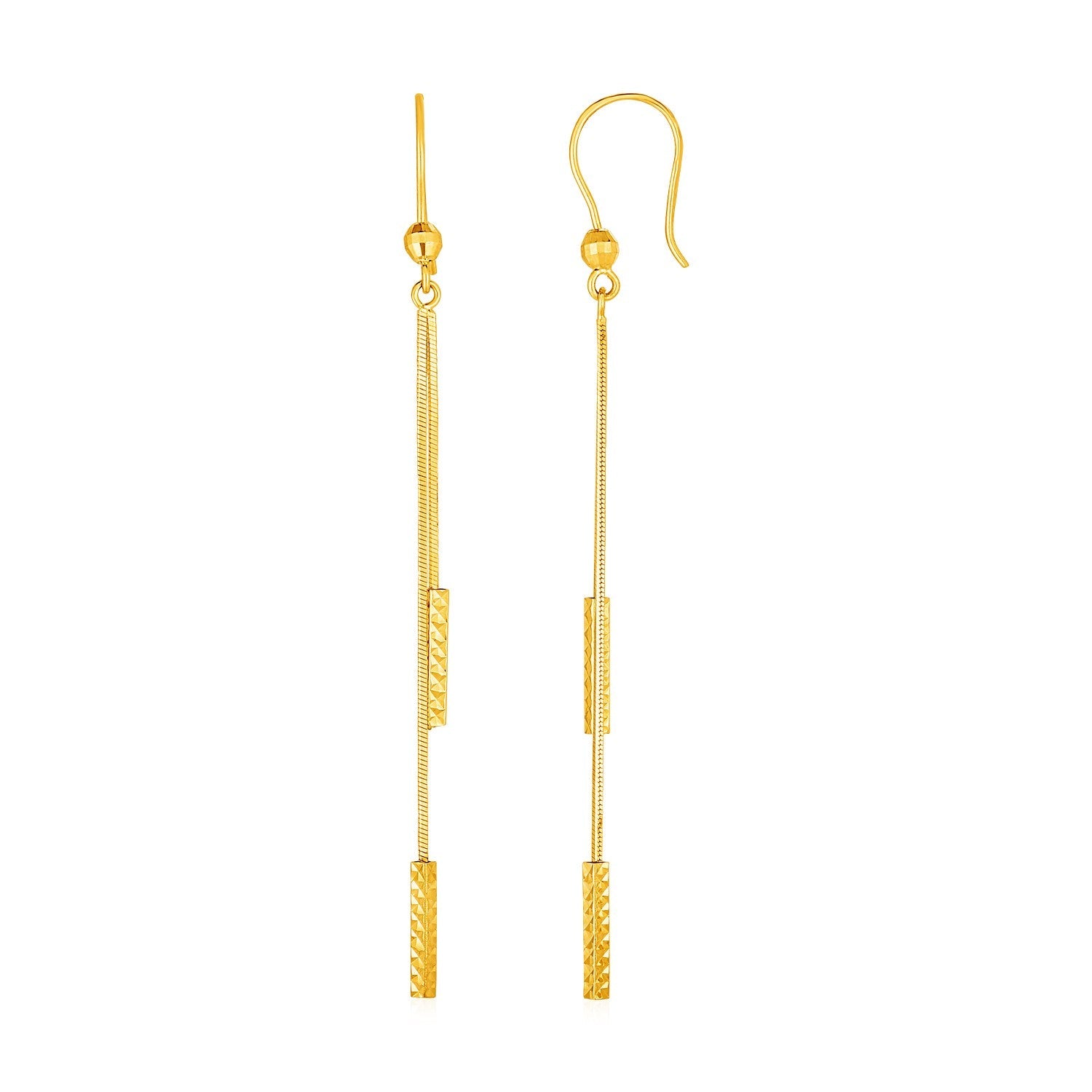 Textured Bar Long Drop Earrings in 14k Yellow Gold by Avera Group