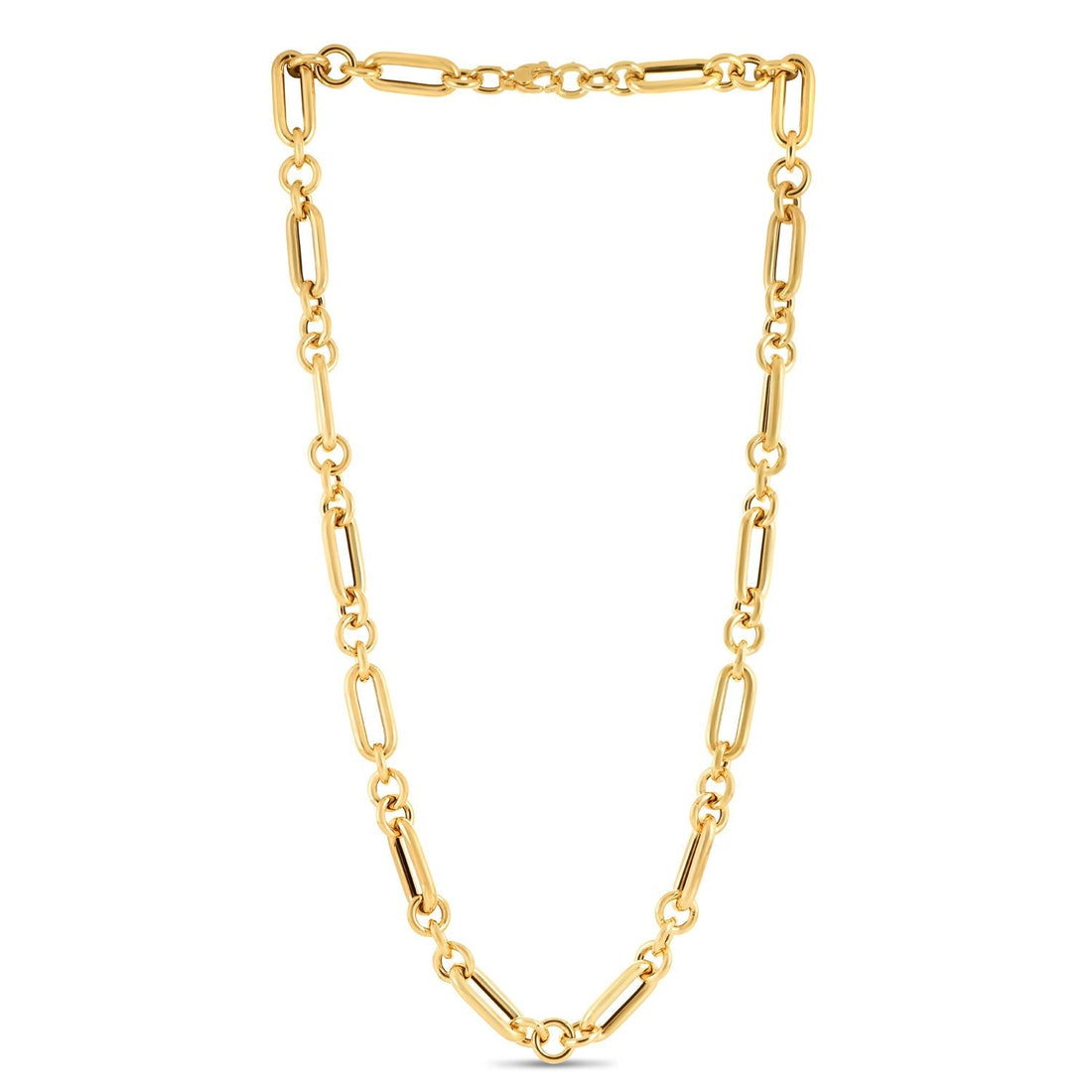 14k Yellow Gold Italian Alternating Paperclip Round Links Chain Necklace 