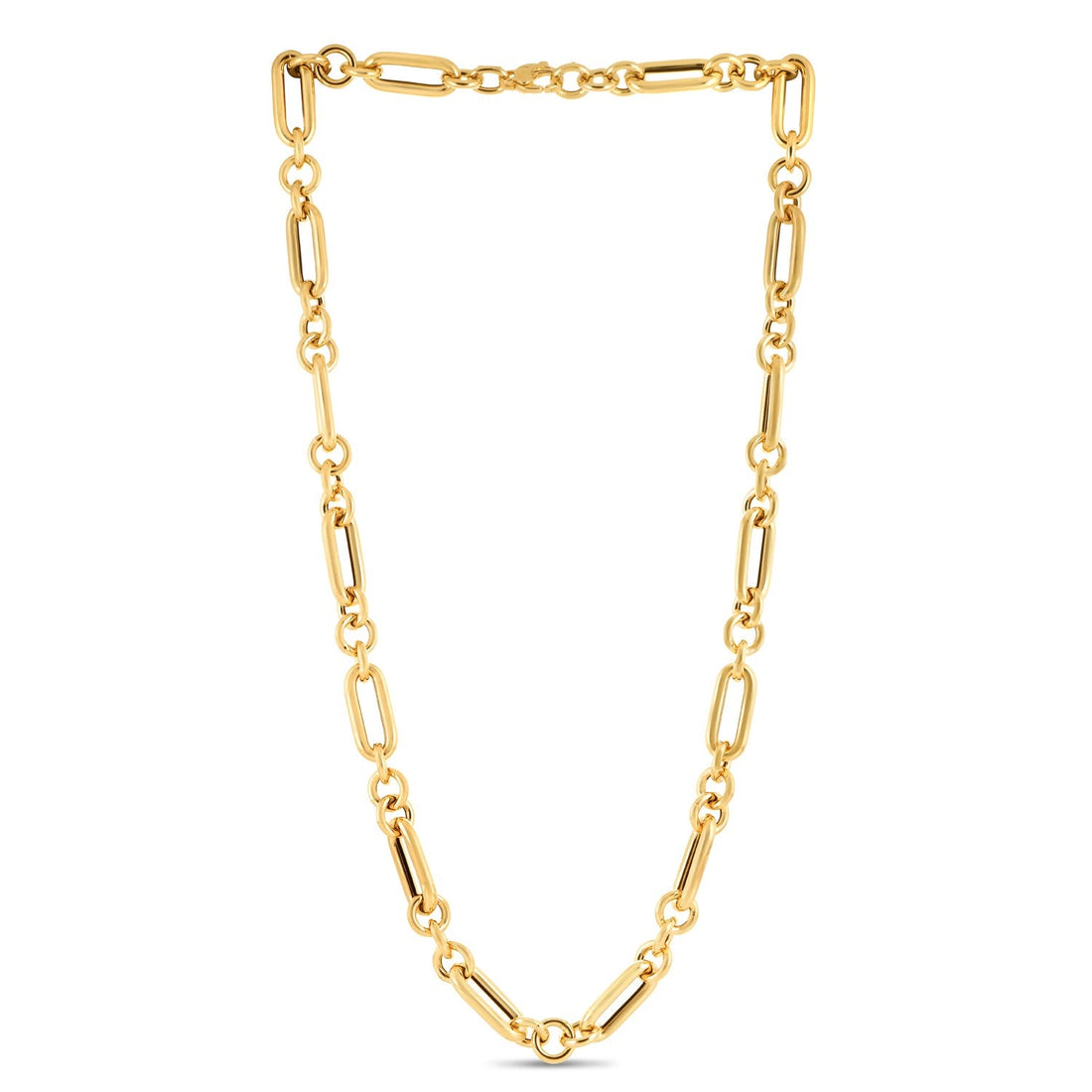 14k Yellow Gold Italian Alternating Paperclip Round Links Chain Necklace by Bids.com
