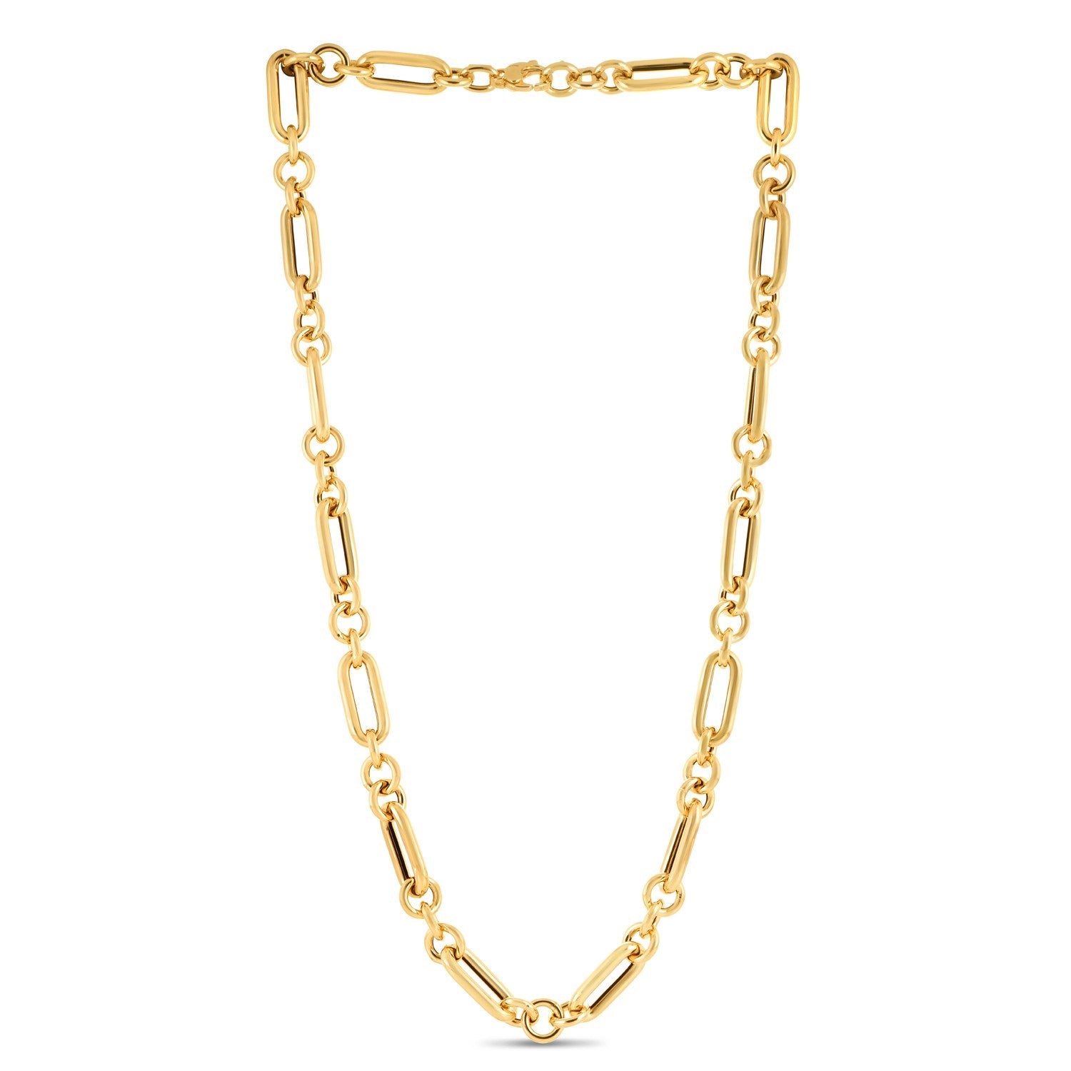14k Yellow Gold Italian Alternating Paperclip Round Links Chain Necklace by Bids.com