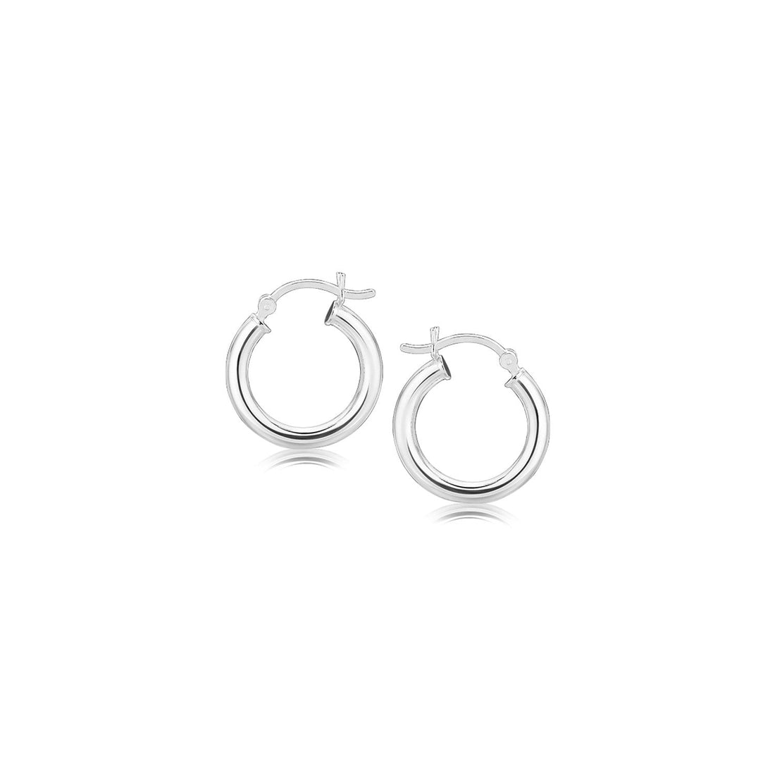 Sterling Silver Polished Hoop Style Earrings with Rhodium Plating (15mm) - DestGlow