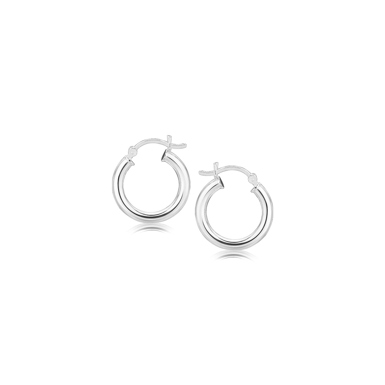 Sterling Silver Polished Hoop Style Earrings with Rhodium Plating (15mm) - DestGlow