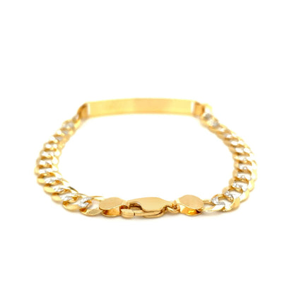 14k Two Tone Gold 8 1/2 inch Mens Narrow Curb Chain ID Bracelet with White Pave by Bids.com
