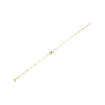 14k Yellow Gold MOP Evil Eye Bracelet (1.00 mm) by Bids.com
