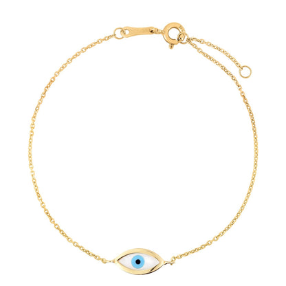 14k Yellow Gold MOP Evil Eye Bracelet (1.00 mm) by Bids.com