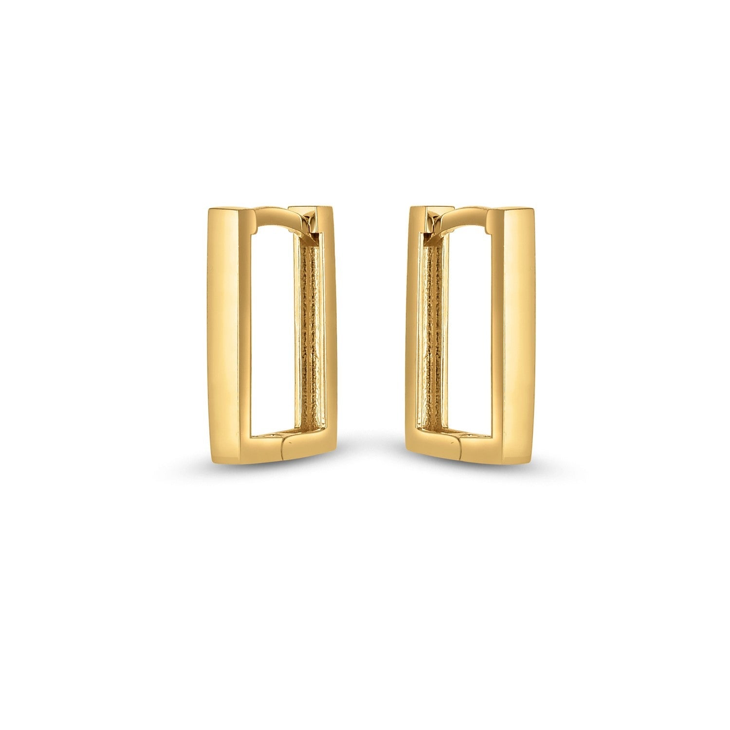 14k Yellow Gold Rectangle Huggie Hoops - DestGlow