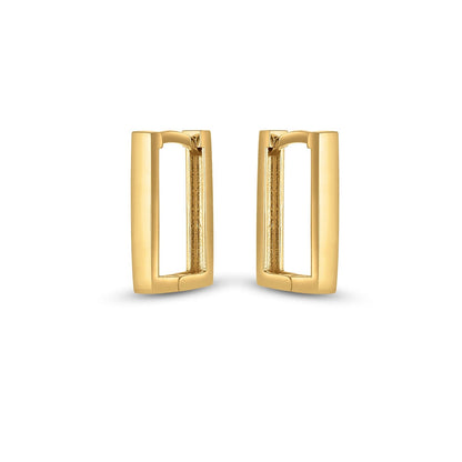 14k Yellow Gold Rectangle Huggie Hoops - DestGlow