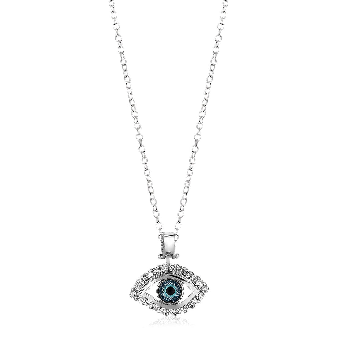 Sterling Silver Evil Eye Pendant with Cubic Zirconias 