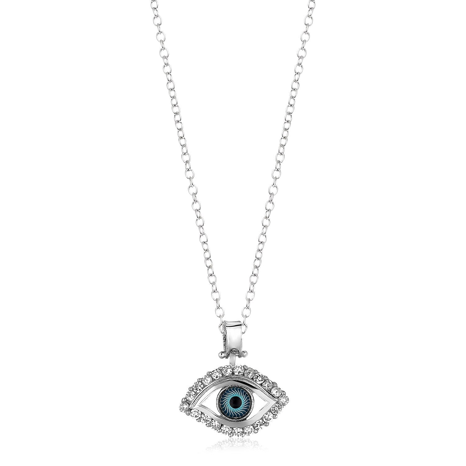 Sterling Silver Evil Eye Pendant with Cubic Zirconias - DestGlow