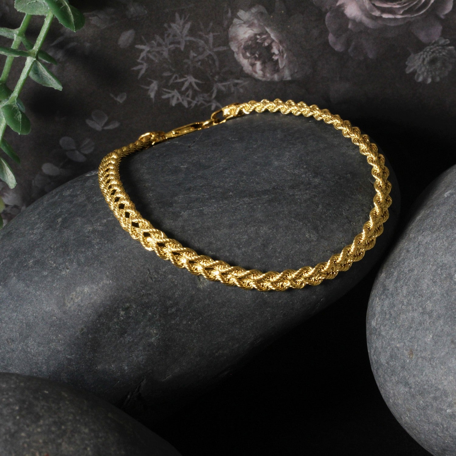 Double Rope Chain Bracelet in 10k Yellow Gold - DestGlow
