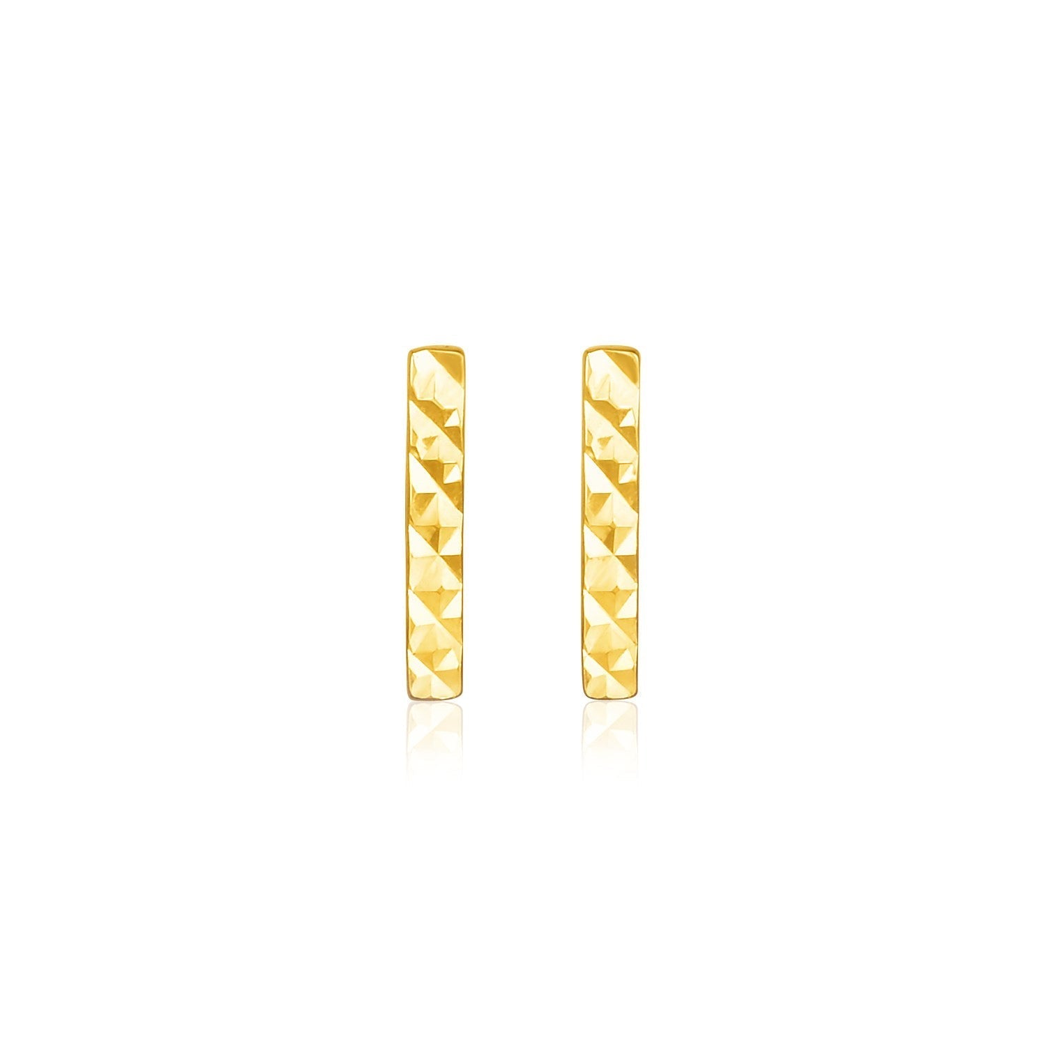 14k Yellow Gold Textured Bar Earrings  DestGlow