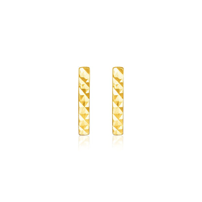 14k Yellow Gold Textured Bar Earrings  DestGlow
