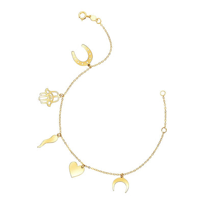 14k Yellow Gold 7 inch Bracelet with Polished Charms - bracelets