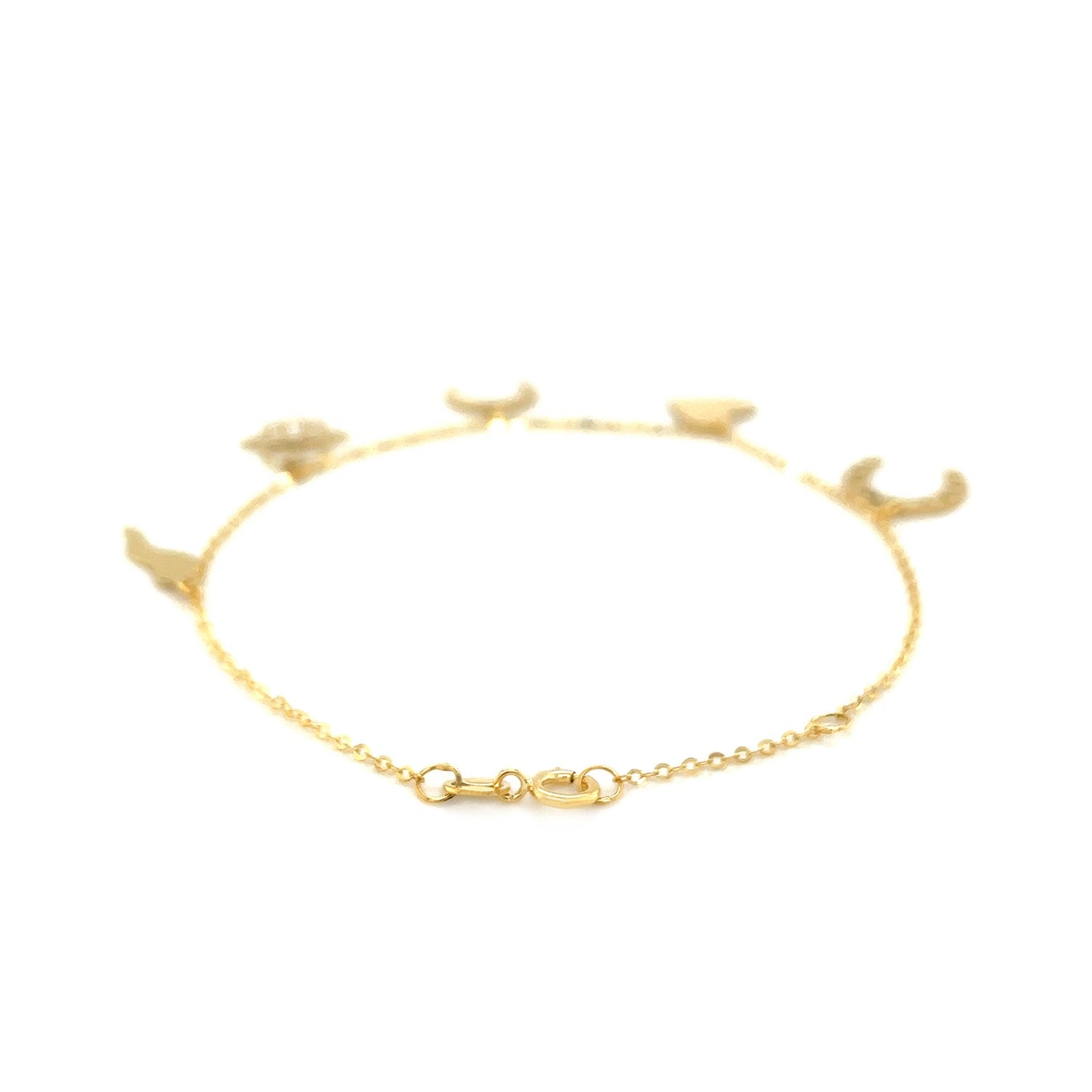 14k Yellow Gold 7 inch Bracelet with Polished Charms - DestGlow