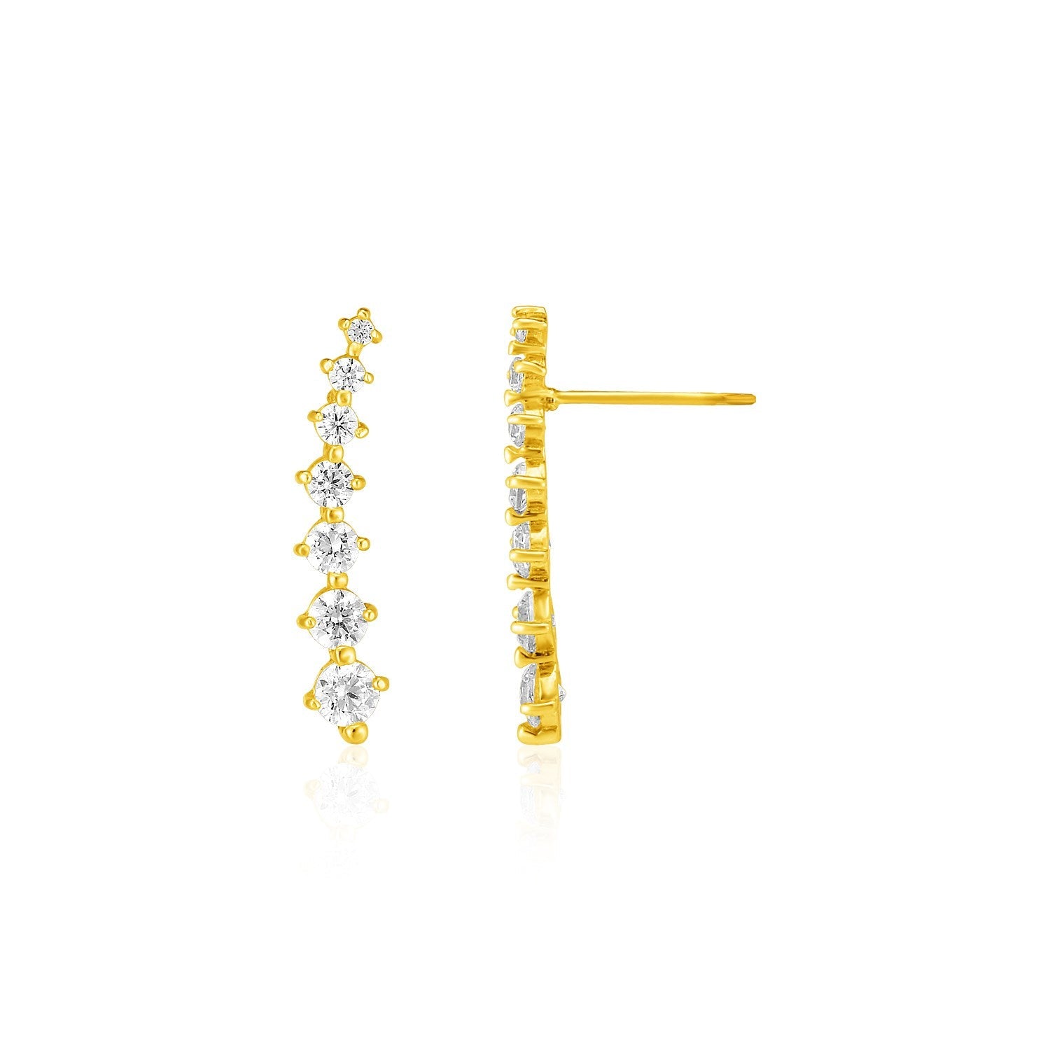 14k Yellow Gold Climber Post Earrings with Cubic Zirconias - accessories