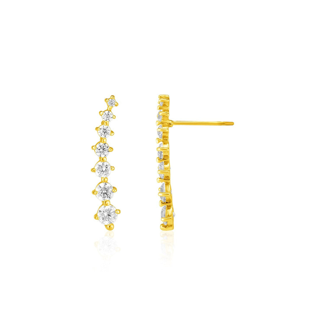 14k Yellow Gold Climber Post Earrings with Cubic Zirconias by Avera Group