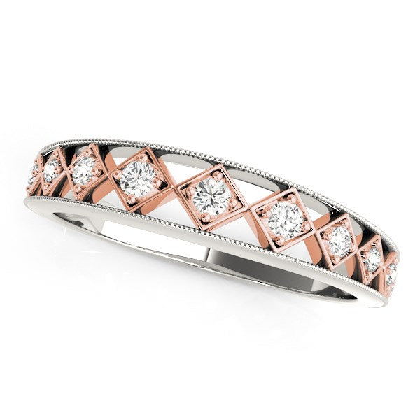 14k White Gold And Rose Gold Unique Diamond Wedding Band (1/10 cttw) by Bids.com