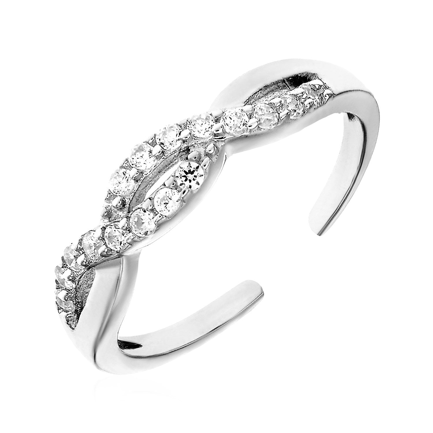 Toe Ring with Intertwined Cubic Zirconia in Sterling Silver 