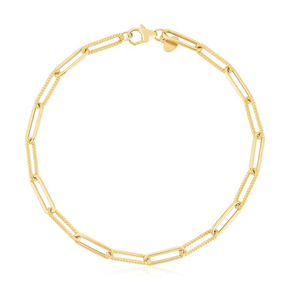 14k Yellow Gold High Polish Alternating Bead Paperclip Bracelet (3.5mm) by Bids.com