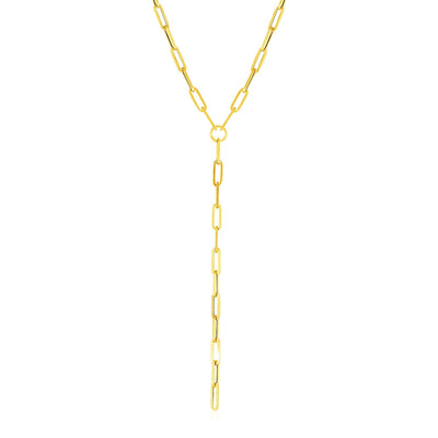 14k Yellow Gold Paperclip Chain Lariat Necklace
