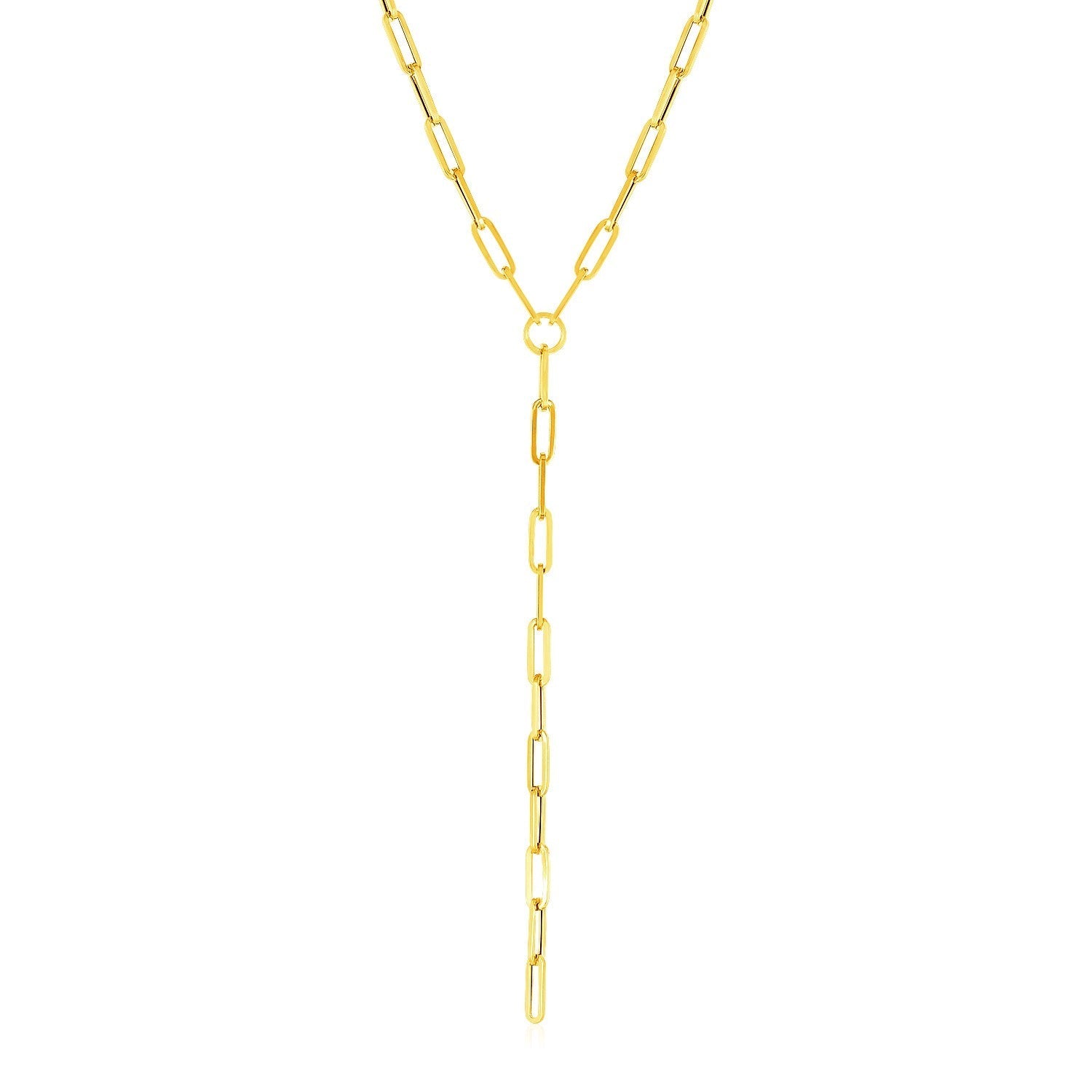 14k Yellow Gold Paperclip Chain Lariat Necklace 