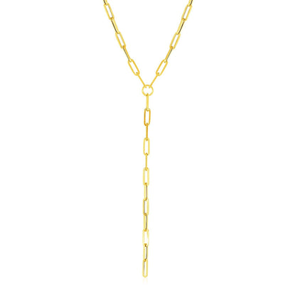 14k Yellow Gold Paperclip Chain Lariat Necklace 