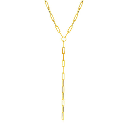 14k Yellow Gold Paperclip Chain Lariat Necklace by Bids.com