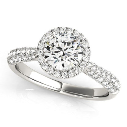 14k White Gold Halo Diamond Engagement Ring with Pave Band (1 1/3 cttw) by Bids.com