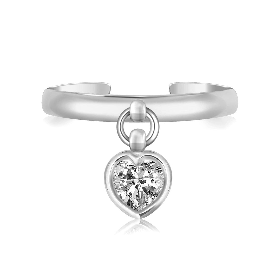 Sterling Silver Rhodium Finished Heart Cubic Zirconia Charm Toe Ring - DestGlow
