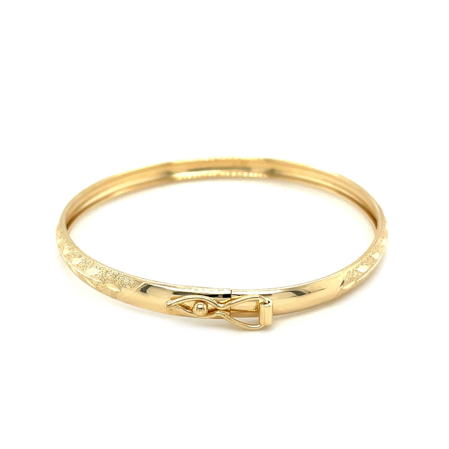 10k Yellow Gold Dome Childrens Diamond Cut Florentine Bangle - DestGlow