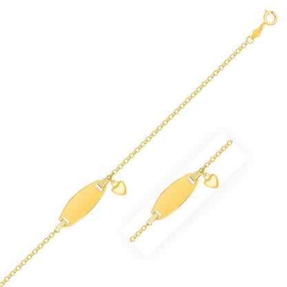 14k Yellow Gold Heart Accented Childrens Cable Chain ID Bracelet (6.35 mm) - necklaces