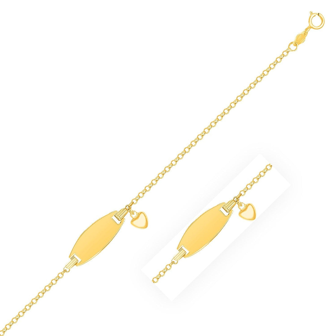 14k Yellow Gold Heart Accented Childrens Cable Chain ID Bracelet (6.35 mm) 